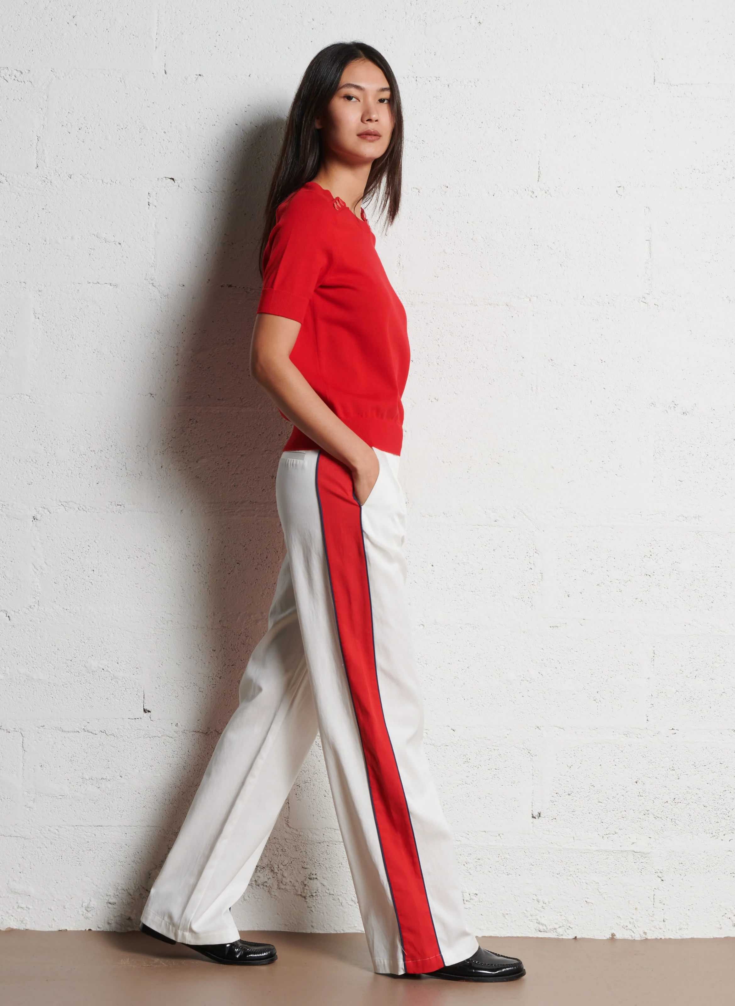 MAYA - Pull droit manches courtes en coton| Rouge
