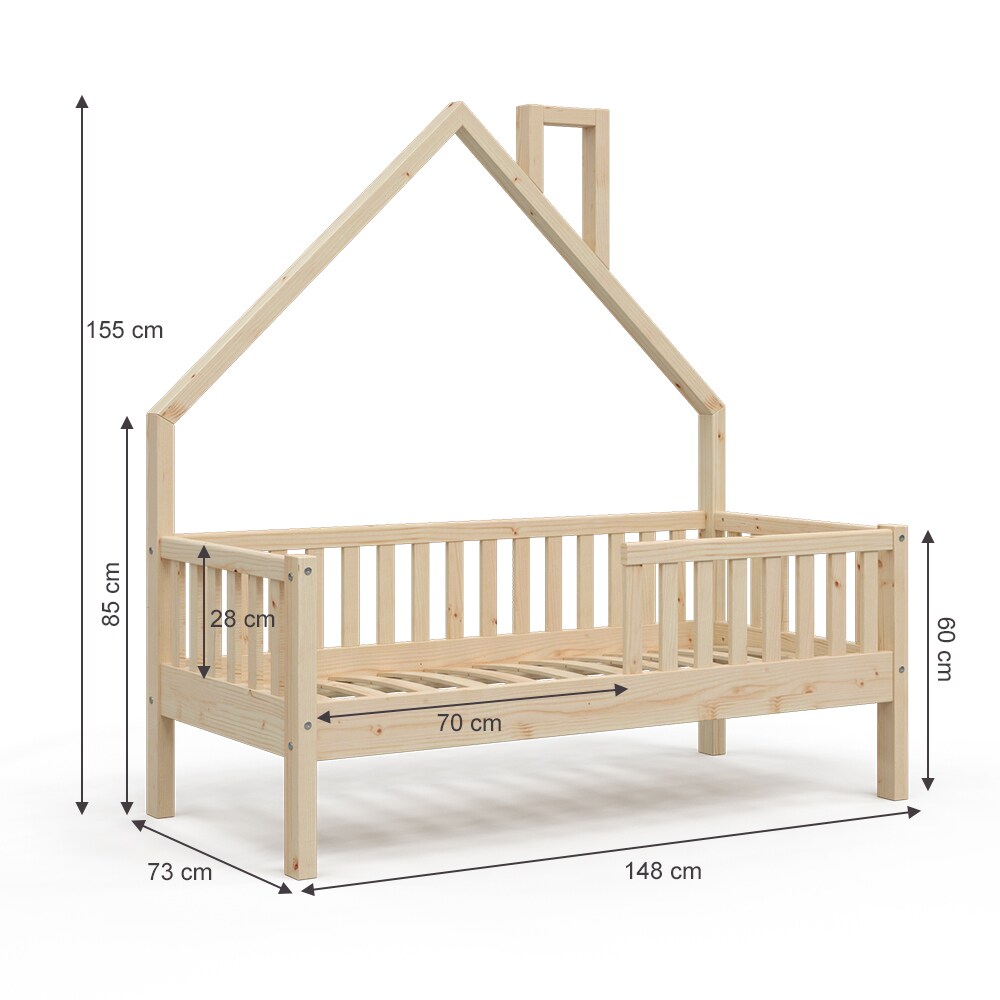 VitaliSpa Hausbett Kinderbett Spielbett Noemi 70x140cm inkl. Matratze natur