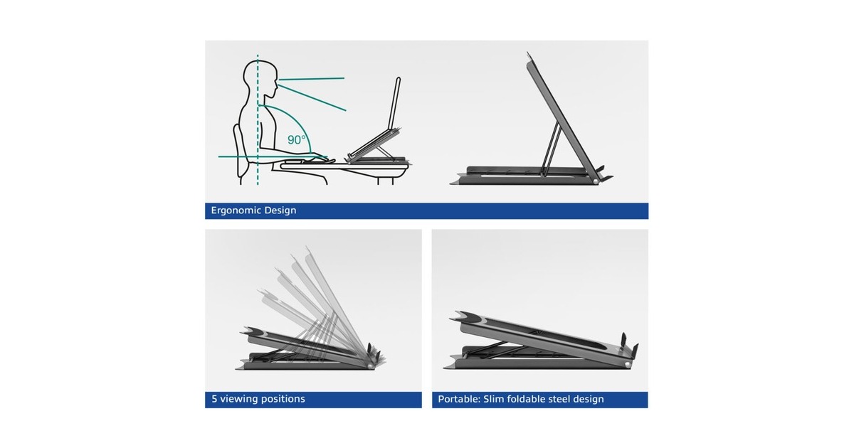 ACT ConnectivityLaptopstandaard, inklapbaar, hoogte verstelbaar in 5 standen  (Zwart)
