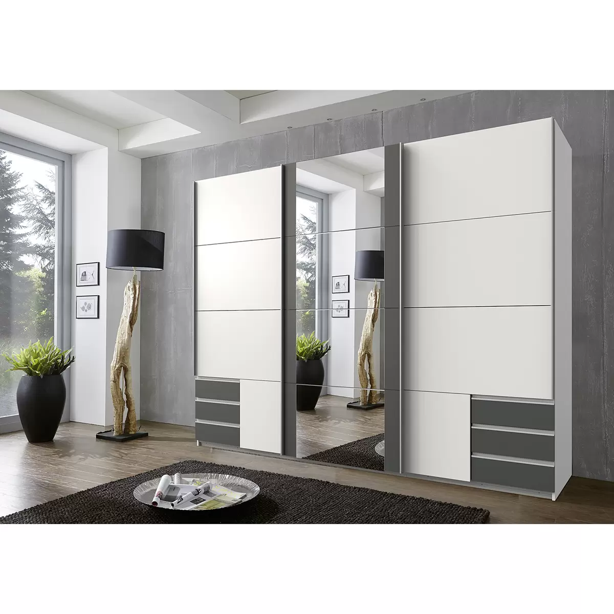 Schwebetürenschrank 3trg. Emden2 braun,graphit