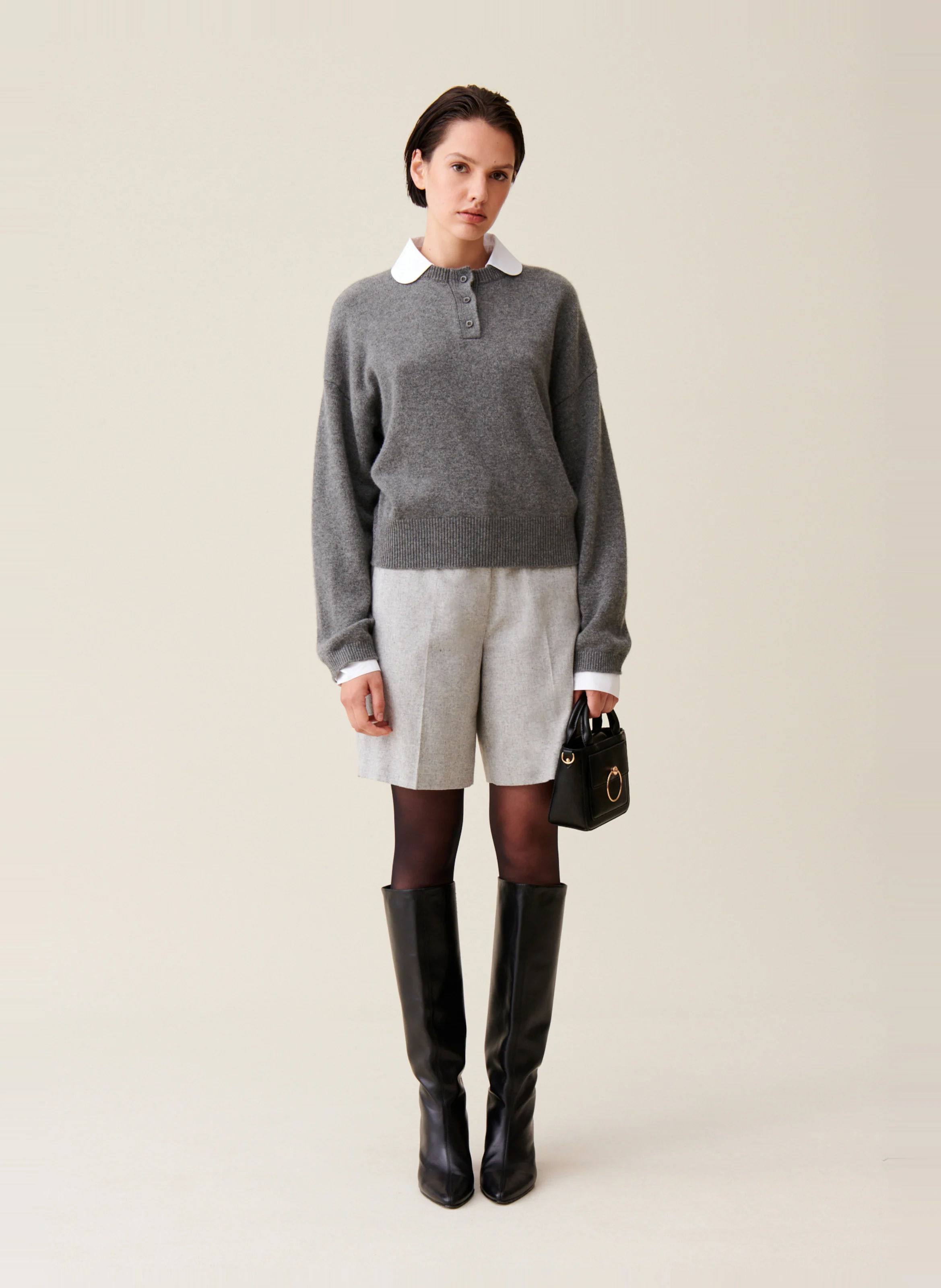 Pull en cachemire à col amovible | Gris