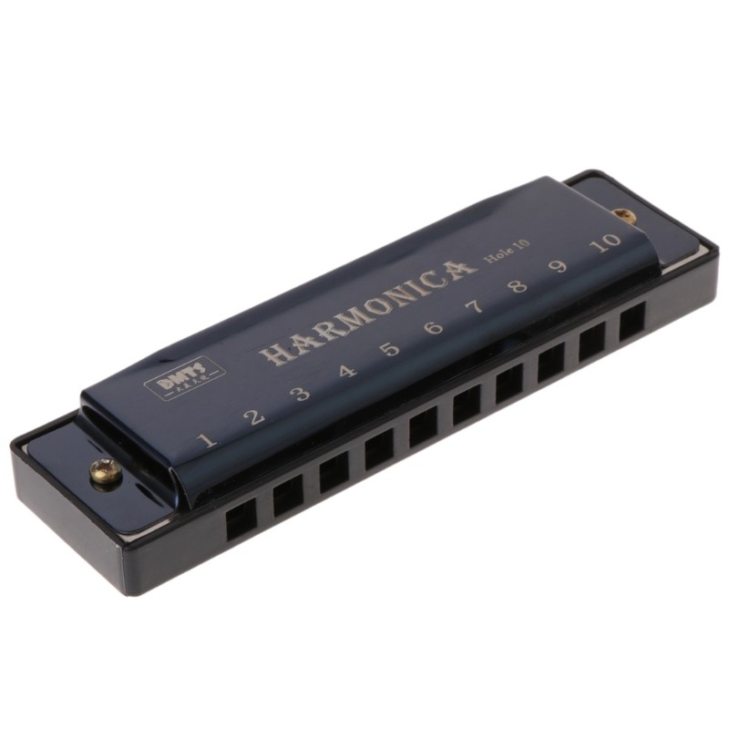 (2-tlg. Set) Mundharmonika C Blues 10 Loch mit Etui - Schwarz