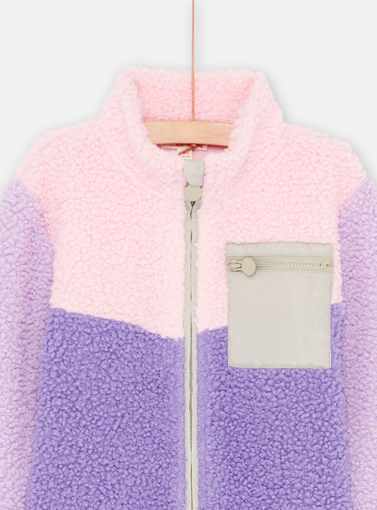 Veste colorblock violet, rose et vert en sherpa fille