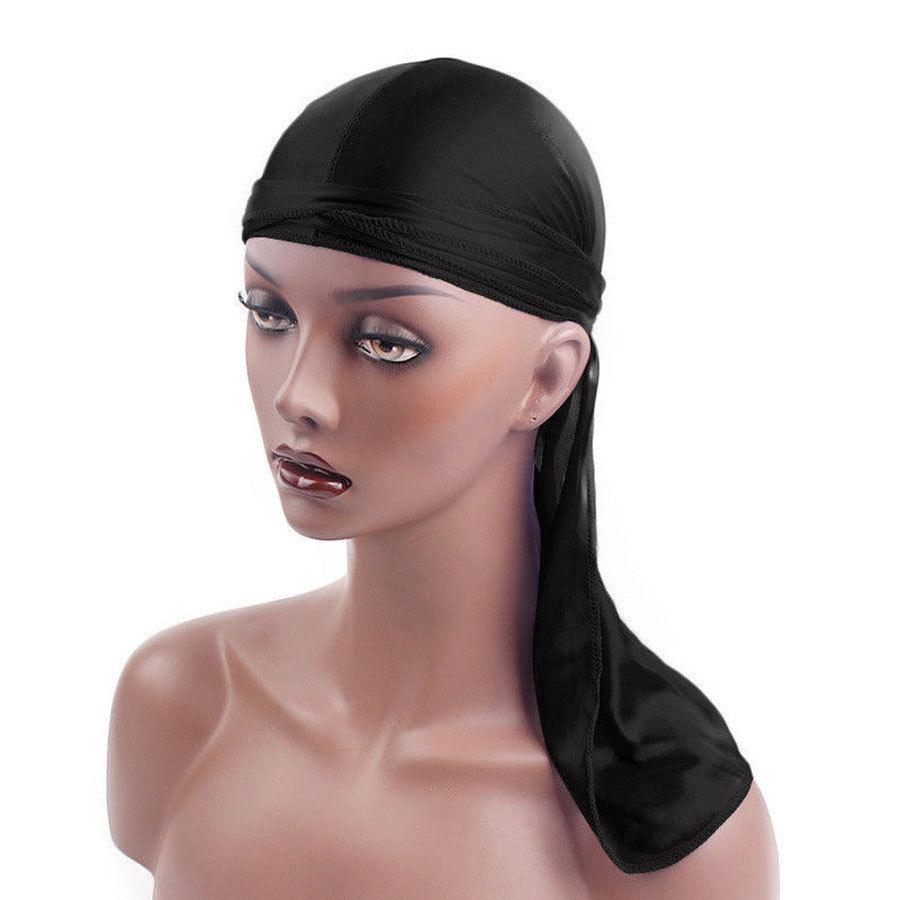 Elastische Satin Nachtmütze Durag Haar Schlafmütze - Schwarz
