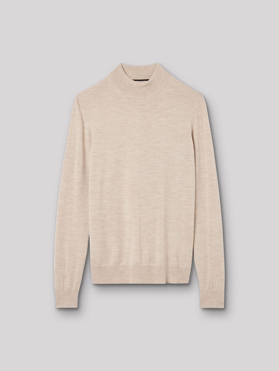 Pull col cheminée en laine mérinos