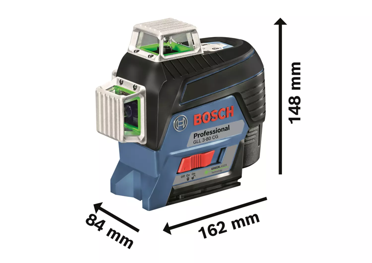 Bosch GLL 3-80 CG 12V Li-Ion accu Kruislijnlaser set (1x 2.0Ah accu) in L-Boxx - Groen
