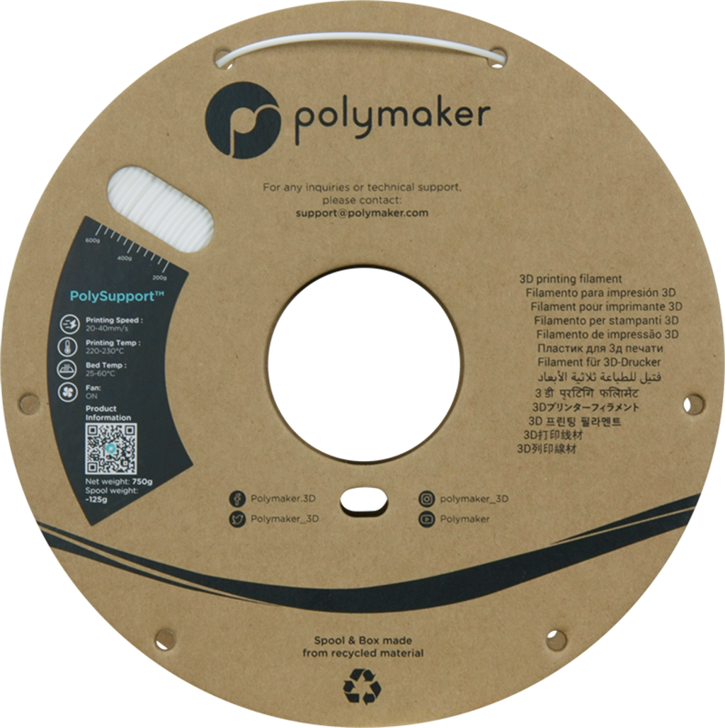 Polymaker  PolySupport, 1,75 mm / 750 g    Leicht entfernbares Stützmaterial