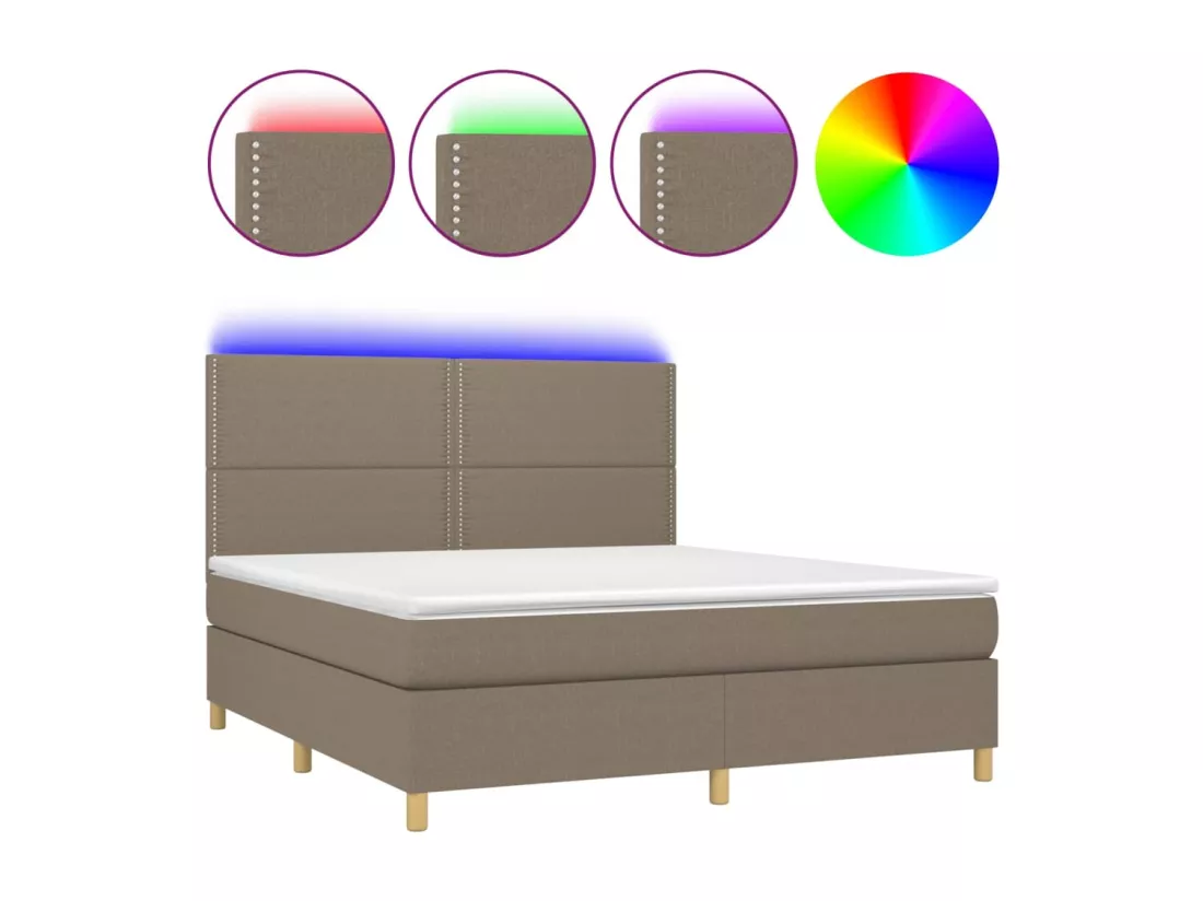 Sommier tapissier avec matelas et LED Taupe 160x200 cm Tissu