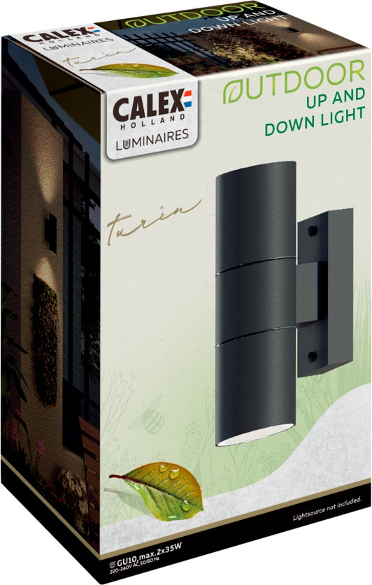 Calex wandlamp Turin zwart 10,8 x 6 x 17 cm