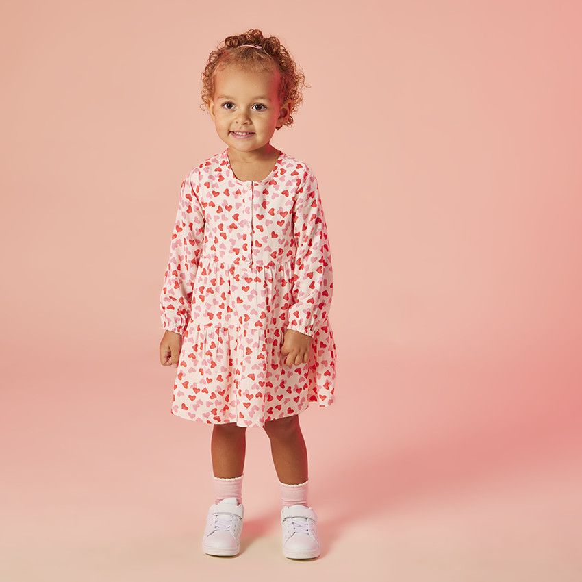 Robe manches longues imprimé cœurs pour bébé fille - Ecru