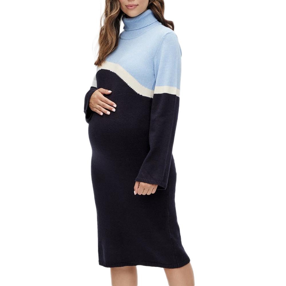 Mamalicious Robe Pull Bleu/Noir Femme Mamalicious Rollneck