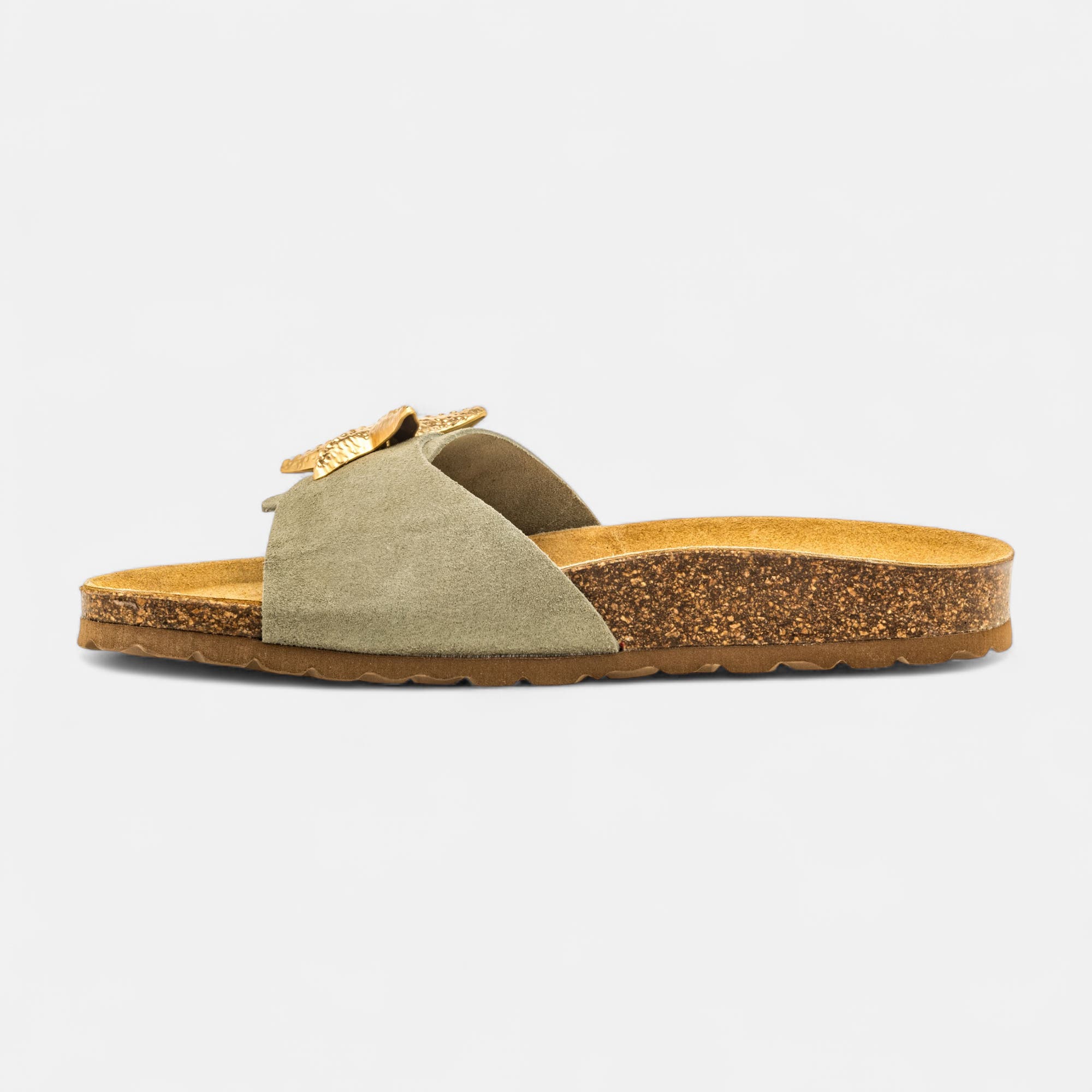 Mules semelle liège Femme en cuir vert