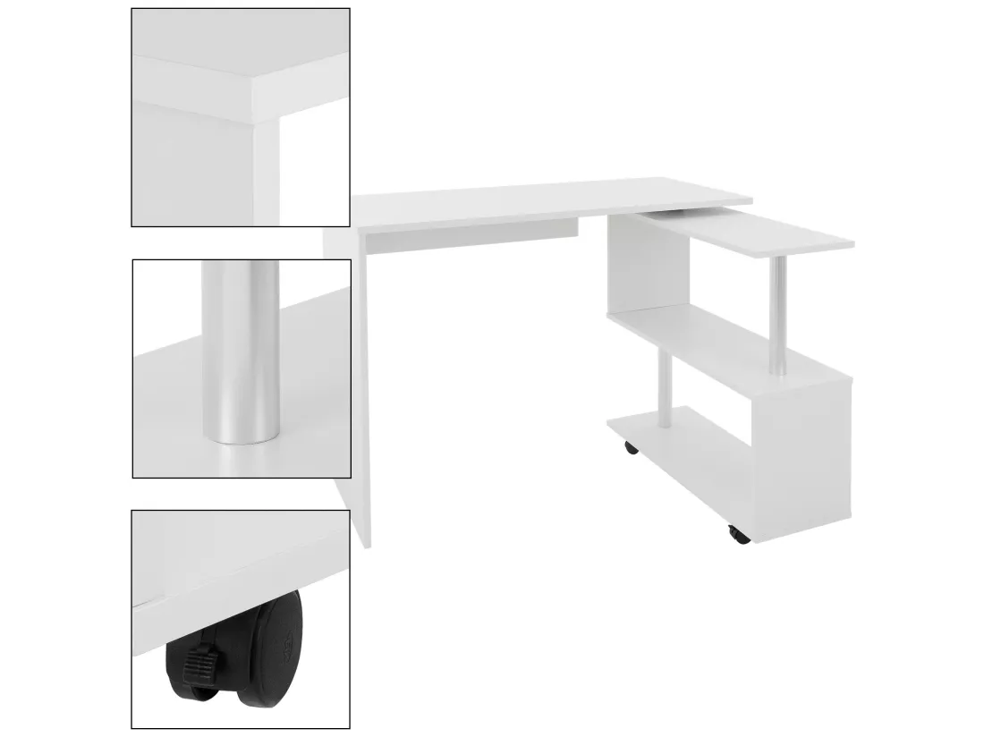 Bureau en angle blanc table de travail pivotant 90° ML-DESIGN