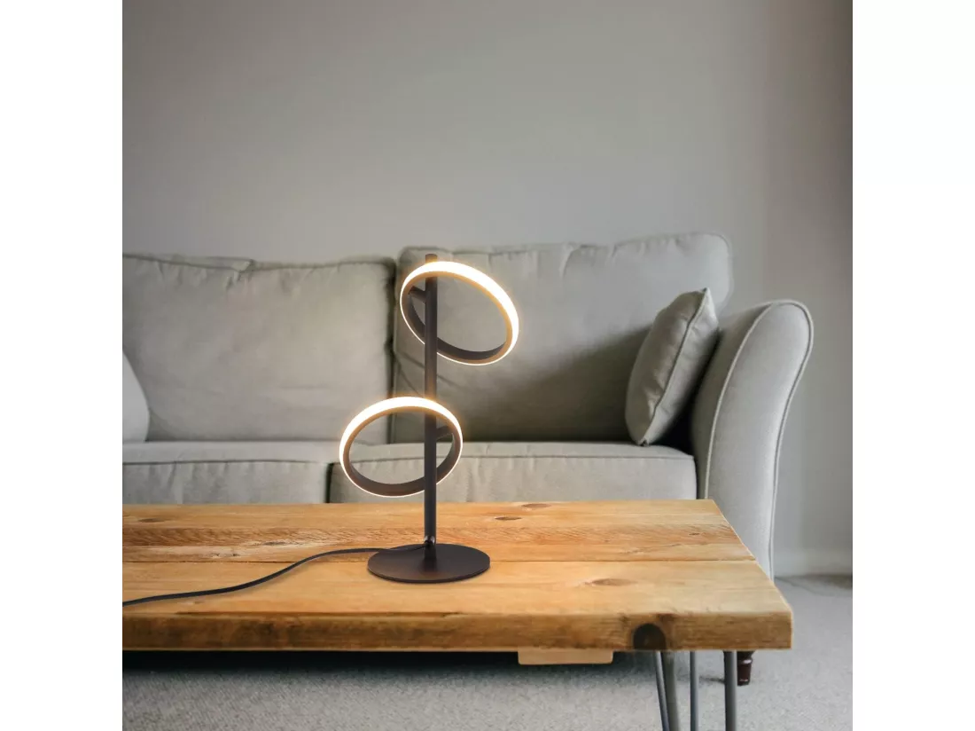 NETTLIFE Lampe de Table Moderne LED Noir Anneaux Amovibles 13W 3000K Blanc Chaud étude Amovible