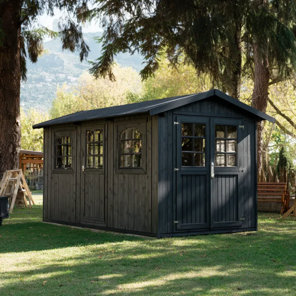 Gartenhaus aus Fichtenholz mit Fenstern und Doppeltür - Anthrazit