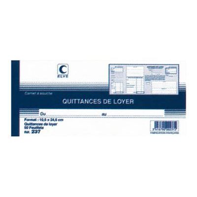 ELVE - Carnet à souche quittances de loyer - 50 feuillets - 10,5 x 24,5 cm