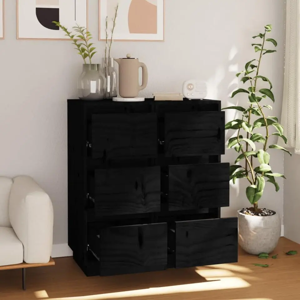 vidaXL - Dressoir - Zwart - Grenenhout - 2 stuks