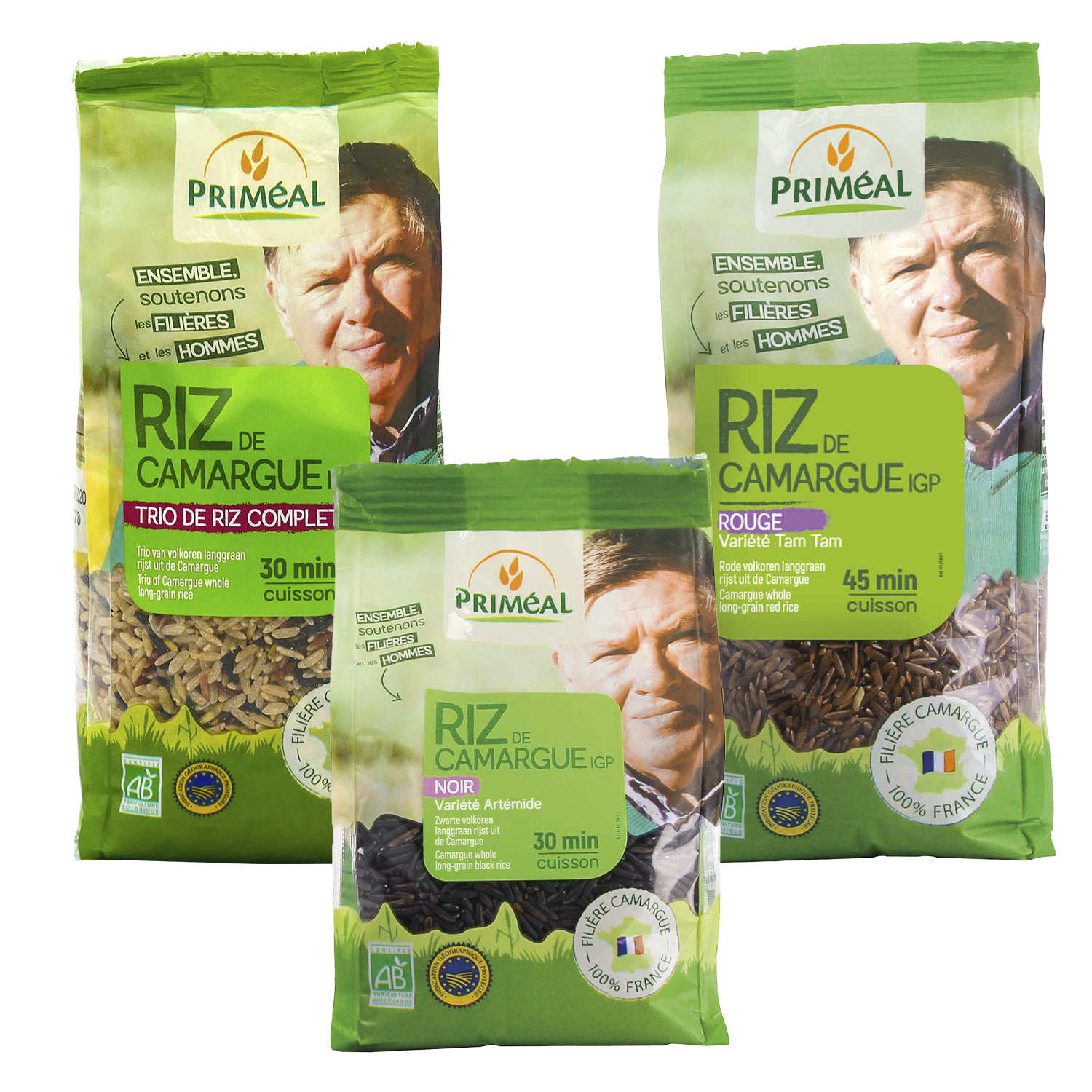 Assortiment de 3 riz complets de Camargue Priméal bio