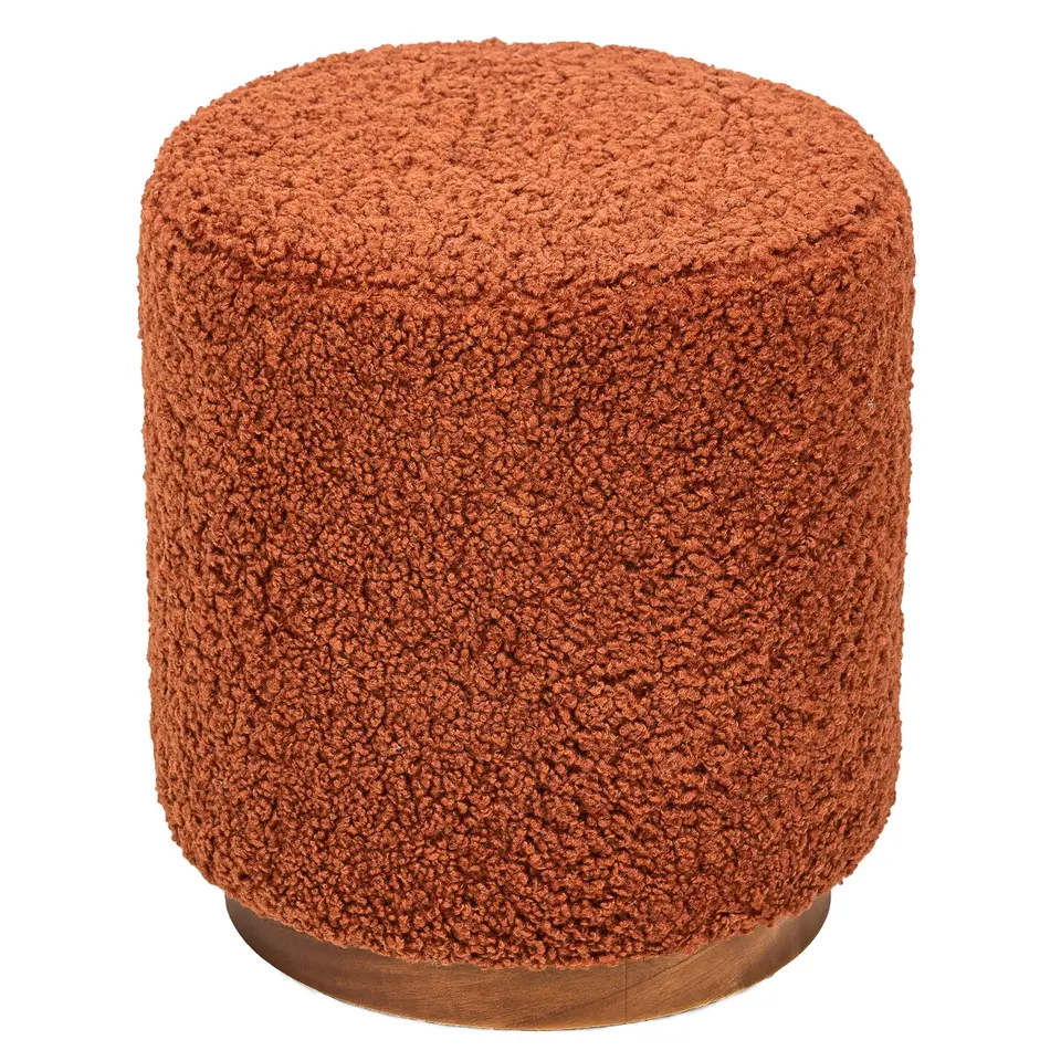 Poef met terracotta krullen en houten basis