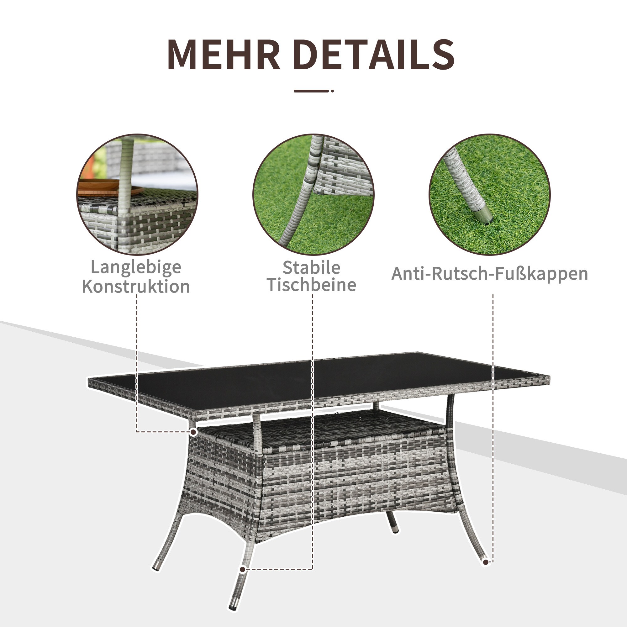 Outsunny Gartentisch mit zusätzlichem Mittelfach bunt 150L x 85B x 74H cm