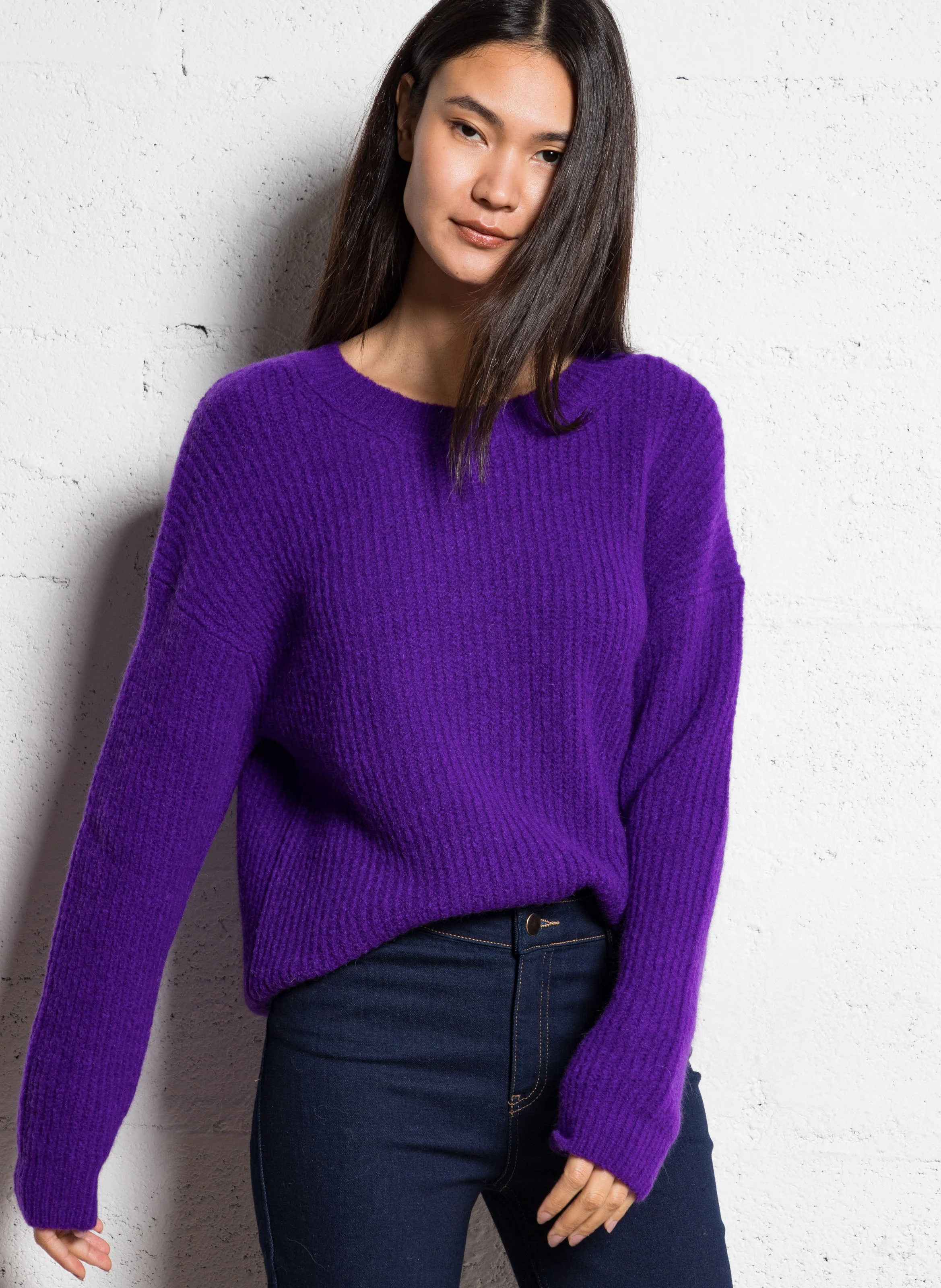 CARLA - Pull col rond en laine mélangée | Violet
