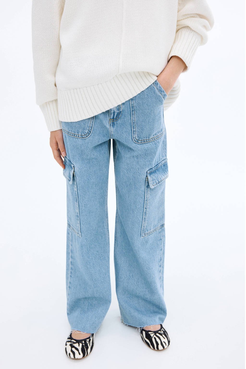 Mango Kids straight leg jeans light blue denim