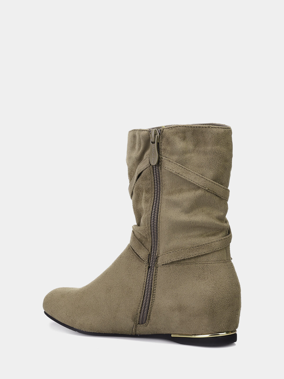 Bottines plissées à talon compensé et pampilles- Taupe