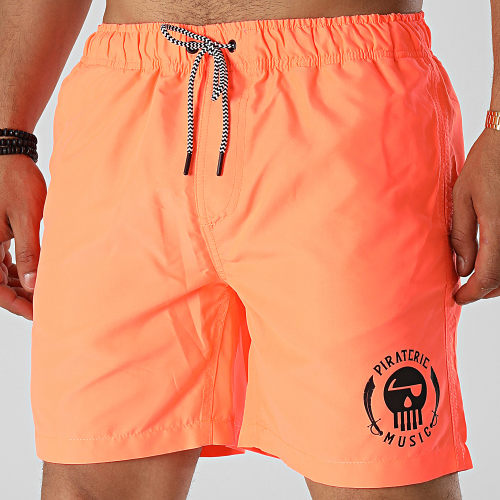 Short De Bain Logo Orange Fluo Noir