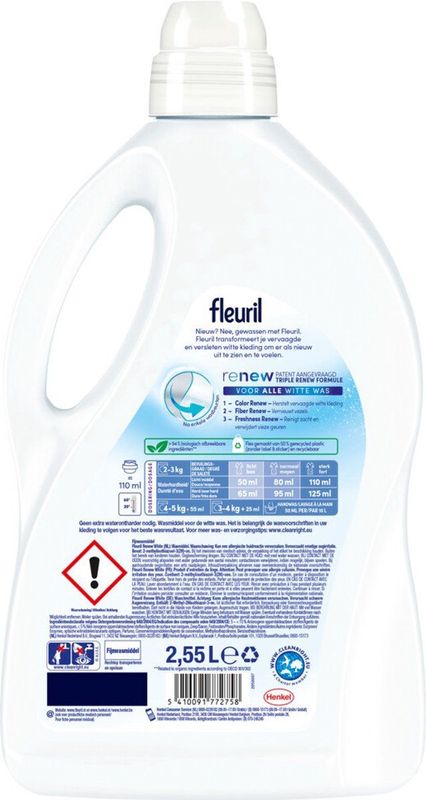 Fleuril - Vloeibaar Wasmiddel Renew - Witte Was - 2,55 Liter - 4x 51 Wasbeurten