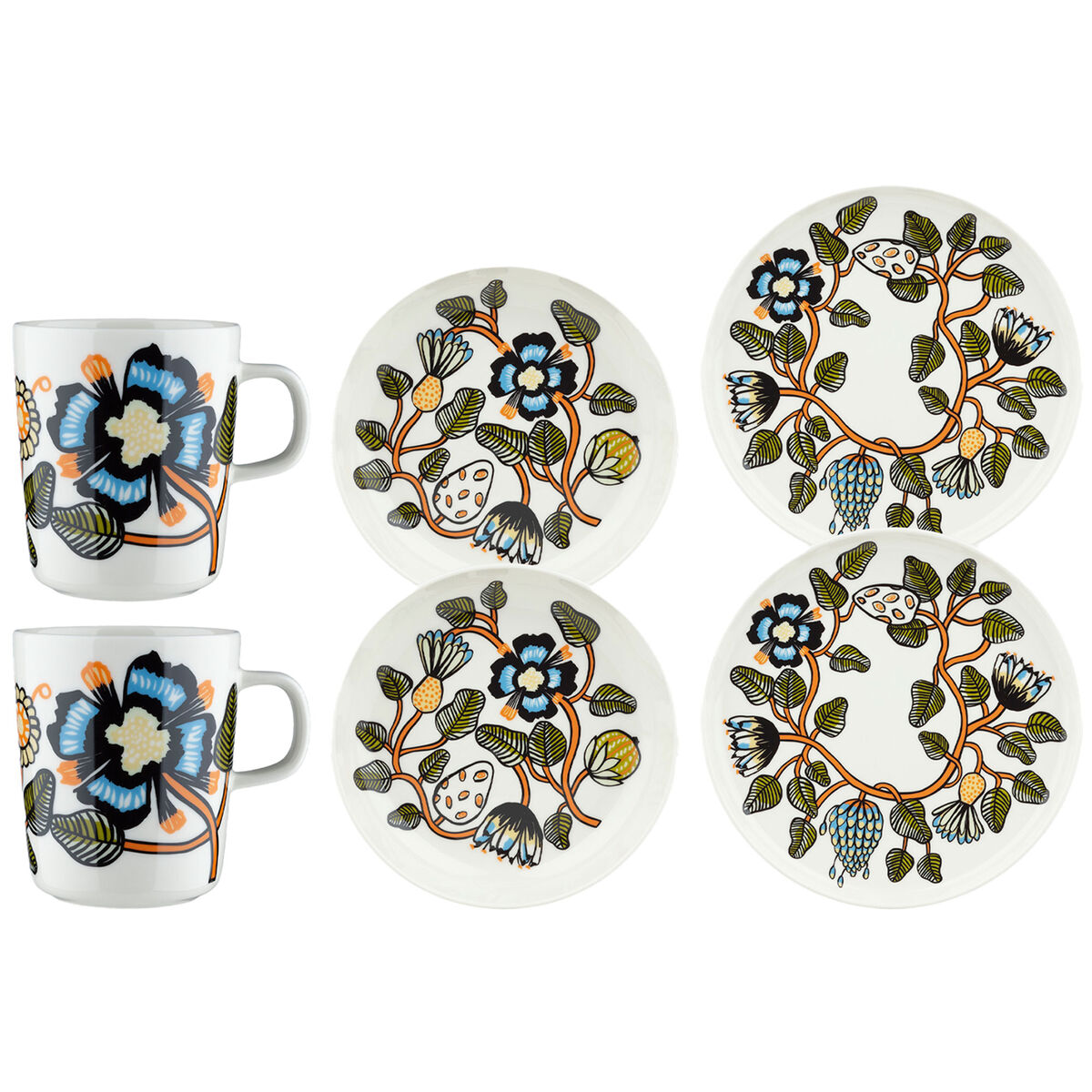 Marimekko Tiara middagssett 6 deler, hvit/oransje/grønn