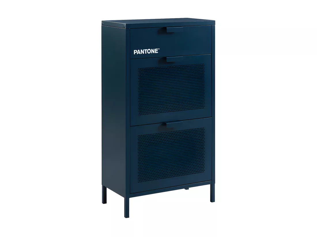 Nino - Meuble à chaussures 2 portes 1 tiroir en métal PANTONE L55cm - Bleu nuit