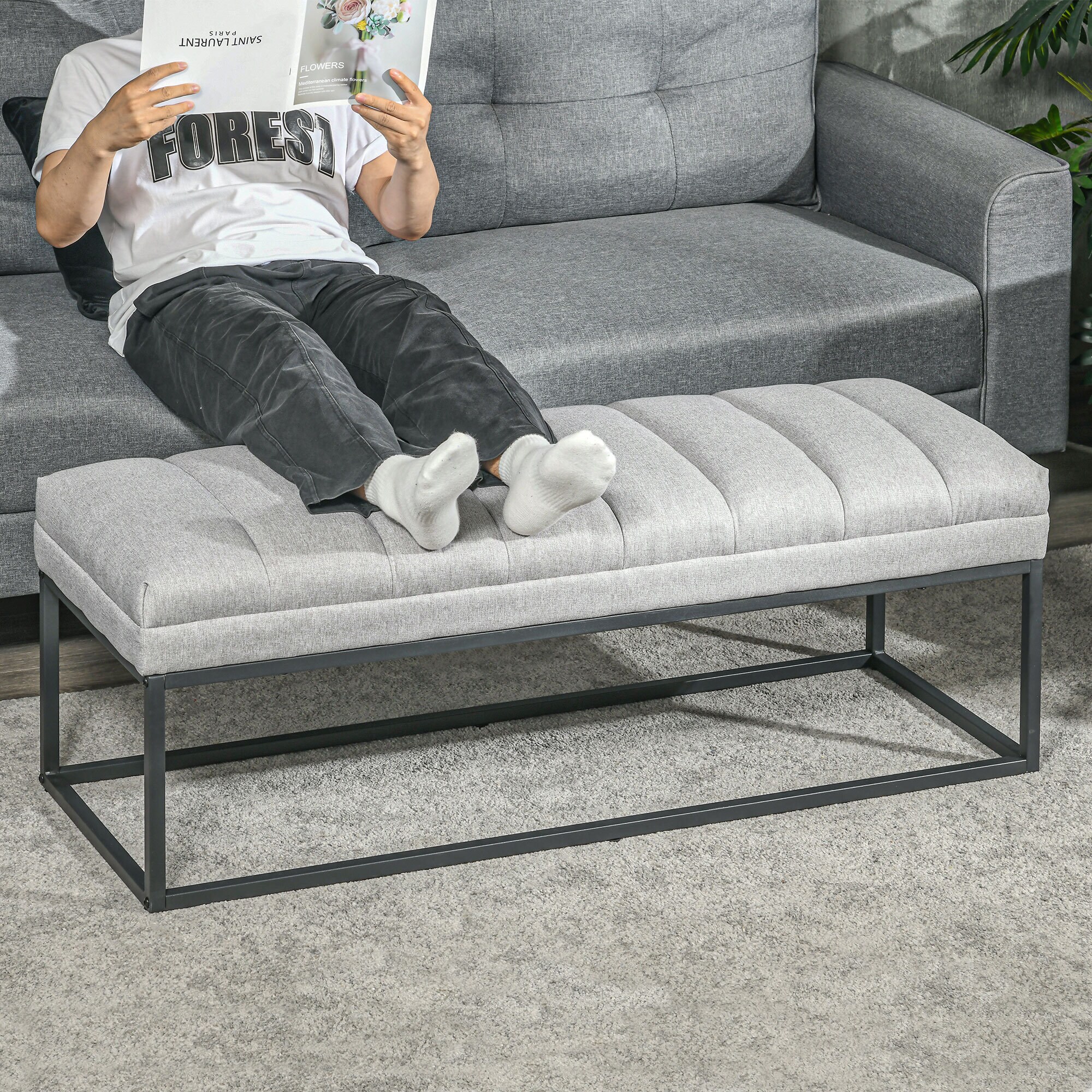 HOMCOM Sitzbank mit Stahlrahmen grau 120L x 44B x 45,5H cm