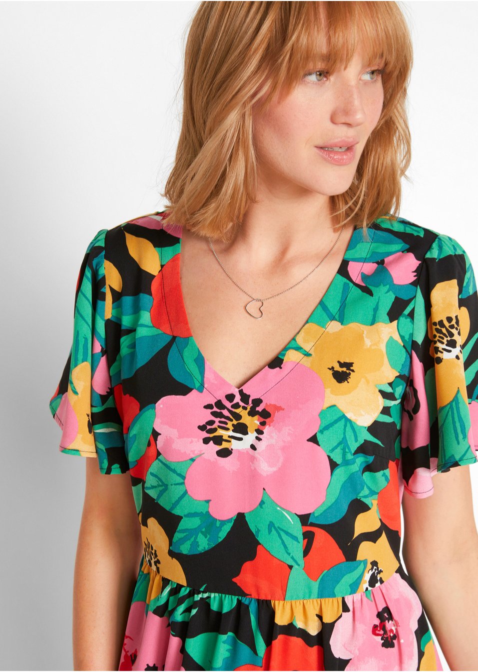 Robe midi à imprimé floral de coupe trapèze