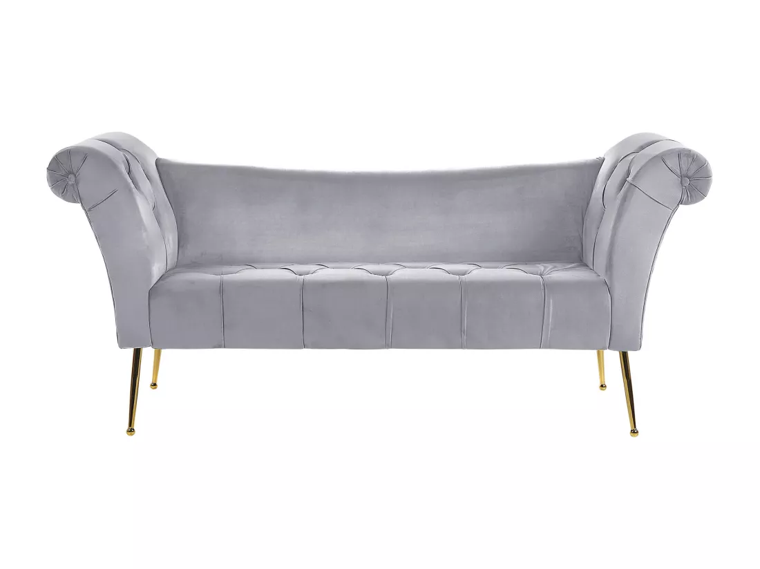 Chaise longue en velours gris NANTILLY
