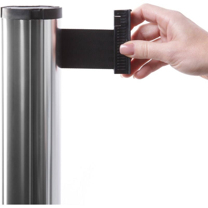 Poteau Flexi Belt Barrière Chrome avec Ceinture Noire 2,7 m