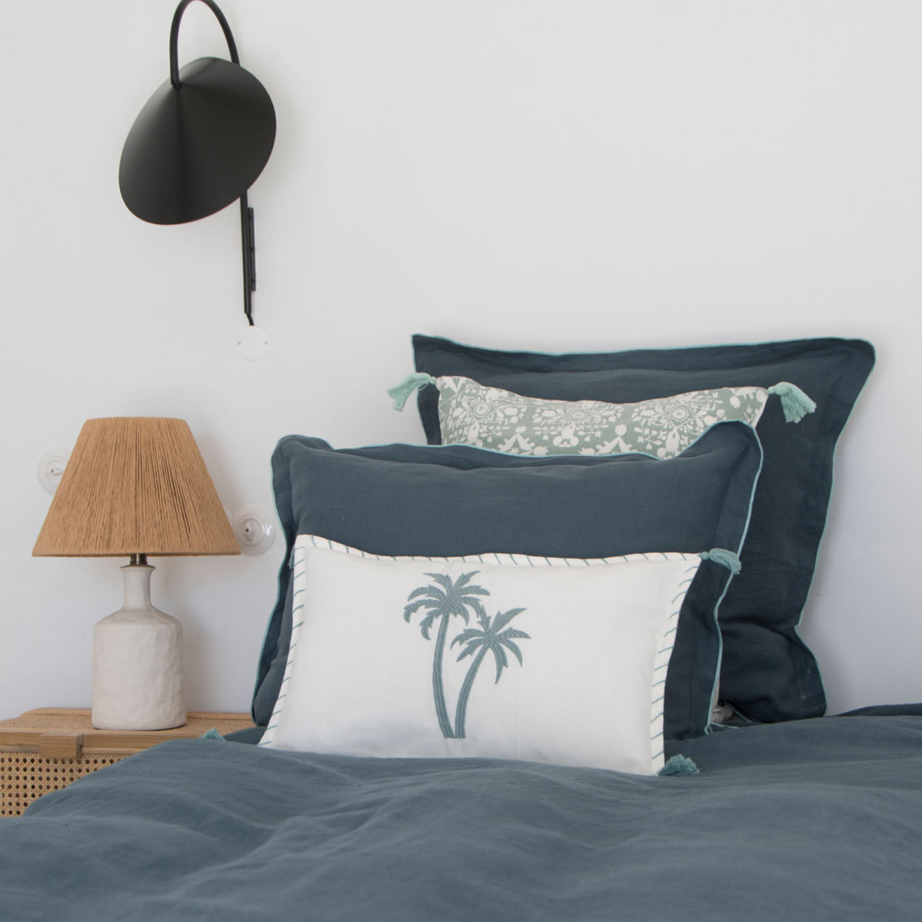 Febronie Home Housse de couette 100% Lin Hortense bleu de Prusse