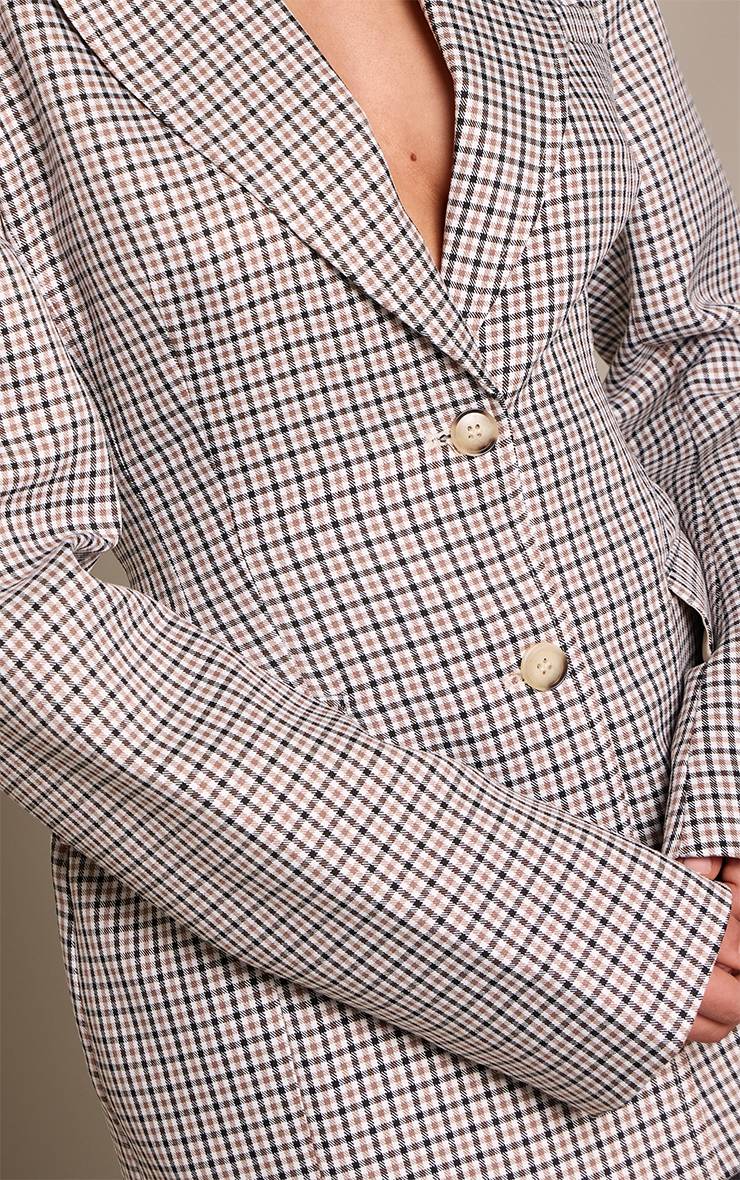 Beige Check Blazer À Carreaux Taille Cintrée Et Hanches Moulantes