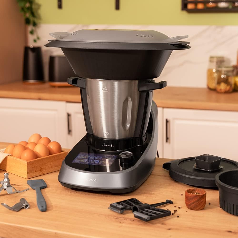 Cecotec Multifunktionsküchenroboter Mambo Touch, 1600 W, 37 Funktionen, 5-Zoll-TFT-Touchscreen mit integriertem Rezeptbuch, 3,3 Liter Fassungsvermögen, App, Waage und Edelstahlkrug