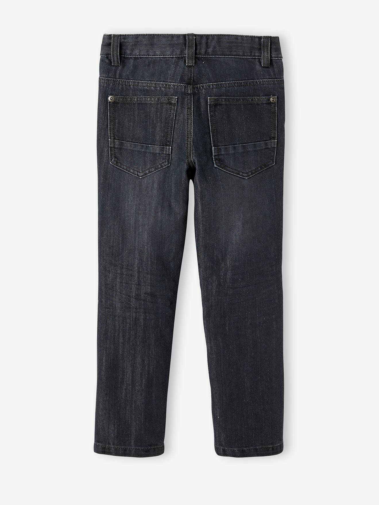 Calça jeans reta indestrutível com rasgos nos joelhos, para meninos, lavagem média cinza.