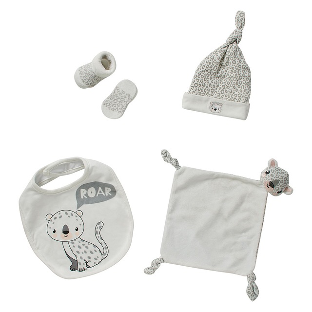Apollo Neugeborenen-Geschenkset , Tiger Babyset, Mütze, Socken, Lätzchen, Tuch