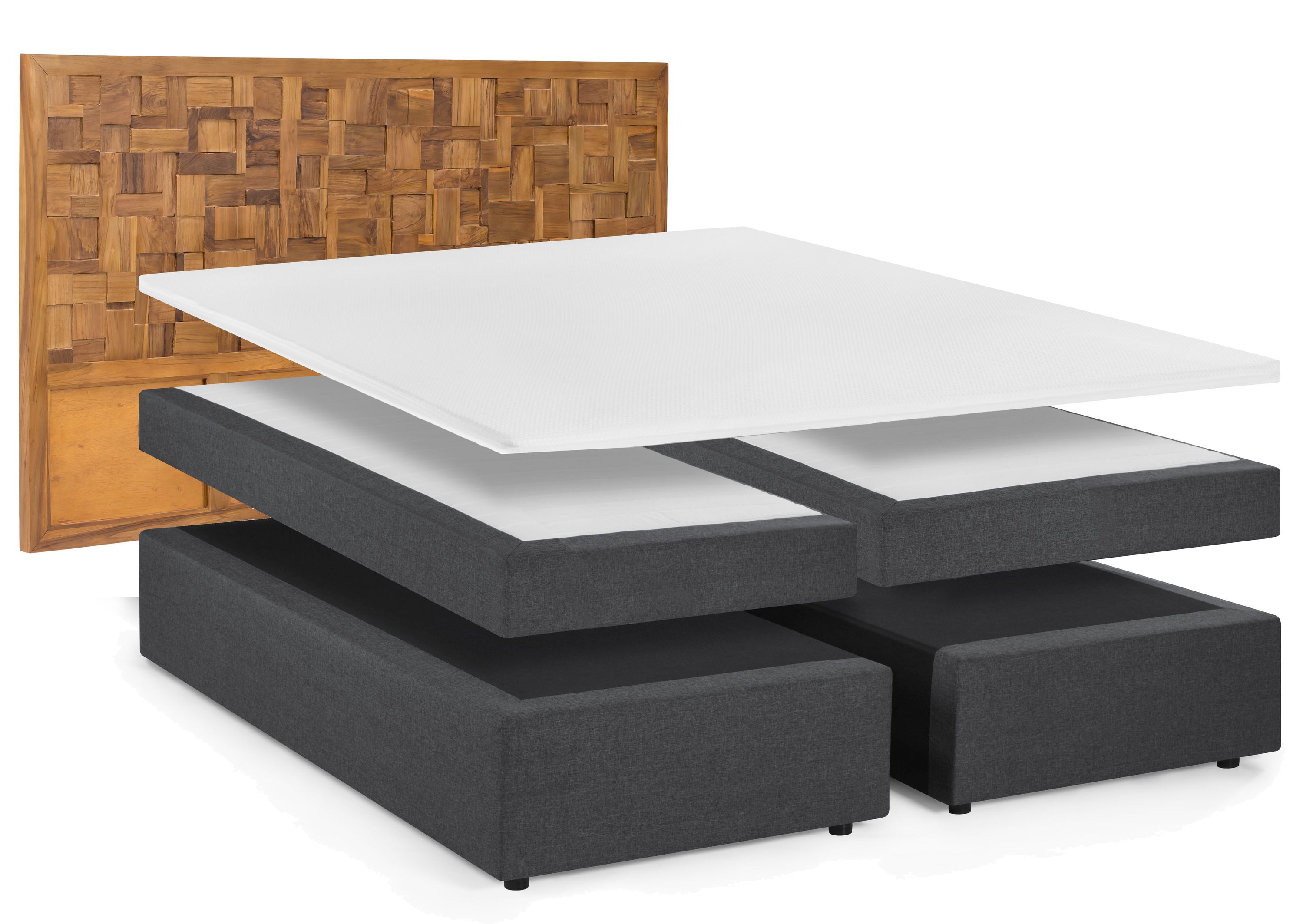 Boxspringbett 180x200 Holz Mosaik Schlafzimmer Bett Doppelbett Ehebett Topper