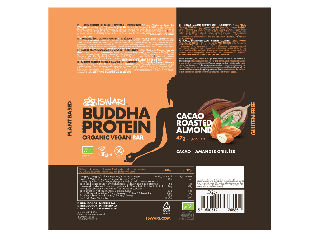 BARRA PROTEICA ISWARI CACAU E AMÊNDOA BIO 47G