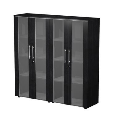 Bibliothèque haute double Flora - L162,8xP43xH158,2 cm - portes vitrées - 6 étagères - frêne noir