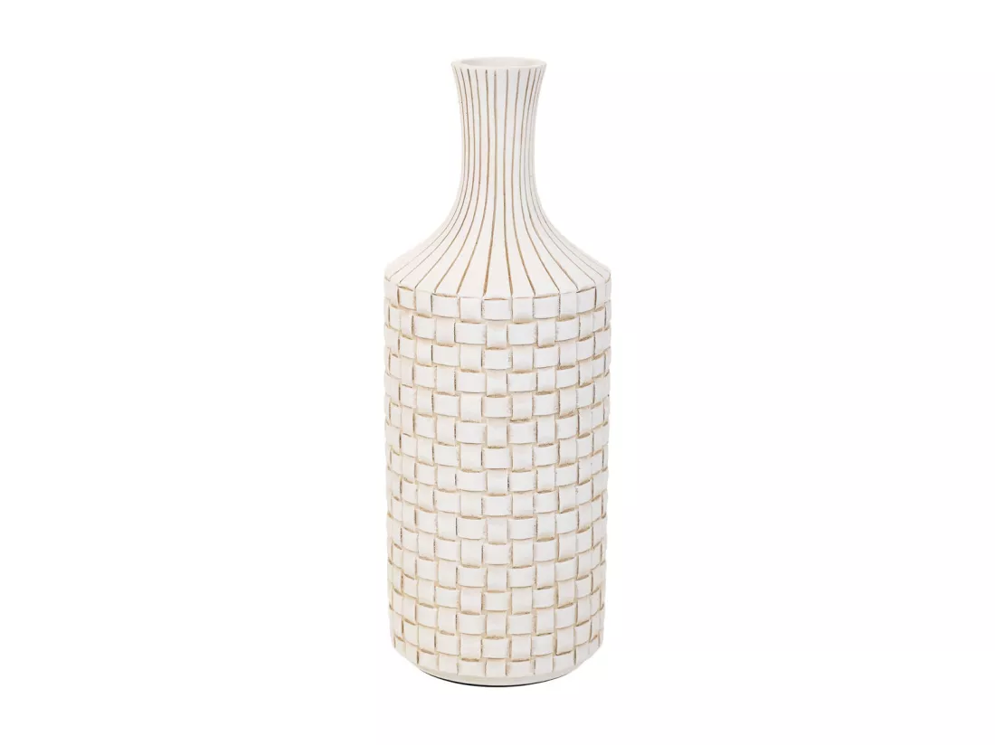 Vase en polyrésine blanche 14,5x14,5x39,5h
