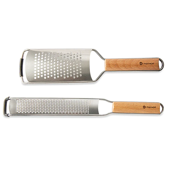 Lot râpe zesteur grains fins et râpe large gros grains manche hêtre