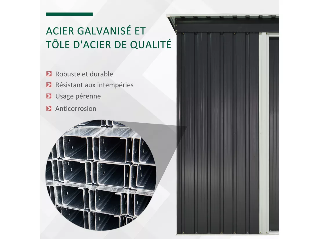 Abri de jardin - remise pour outils - cabanon porte coulissante - dim. 163L x 89l x 182H cm - tôle d'acier noir blanc