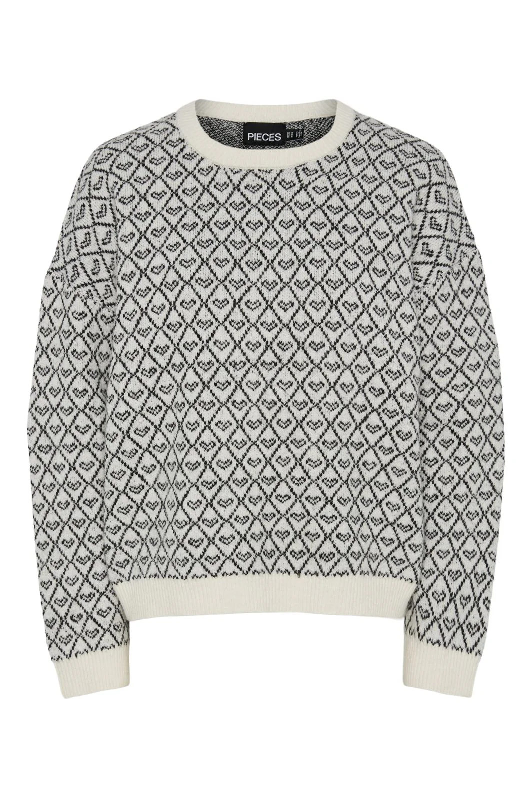 Pieces Pcnavi Ls O-Neck Knit Mm 4655815 cloud dancer black hearts