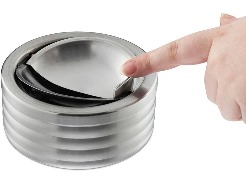 relaxdays Aschenbecher mit Deckel Silber Wind- und wetterfester Aschenbecher