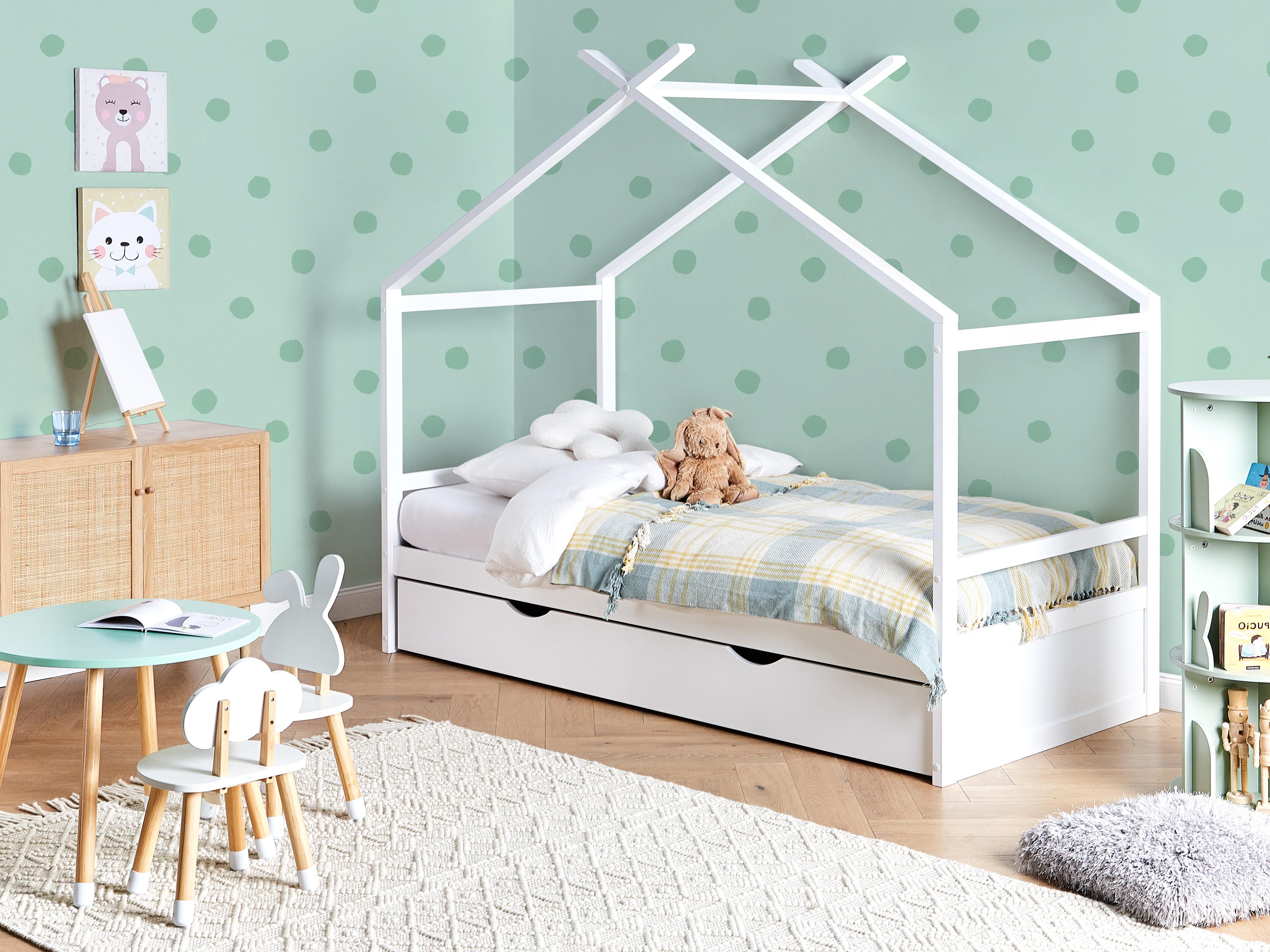 Kinderbed Huis Dennenhout ORGEVAL 90 x 200 cm met opbergruimte Wit