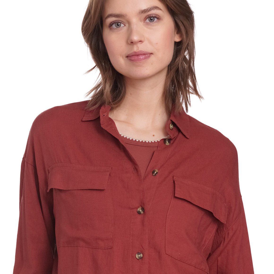 Gina Collection Damen Leinen-Bluse unifarben bordeaux